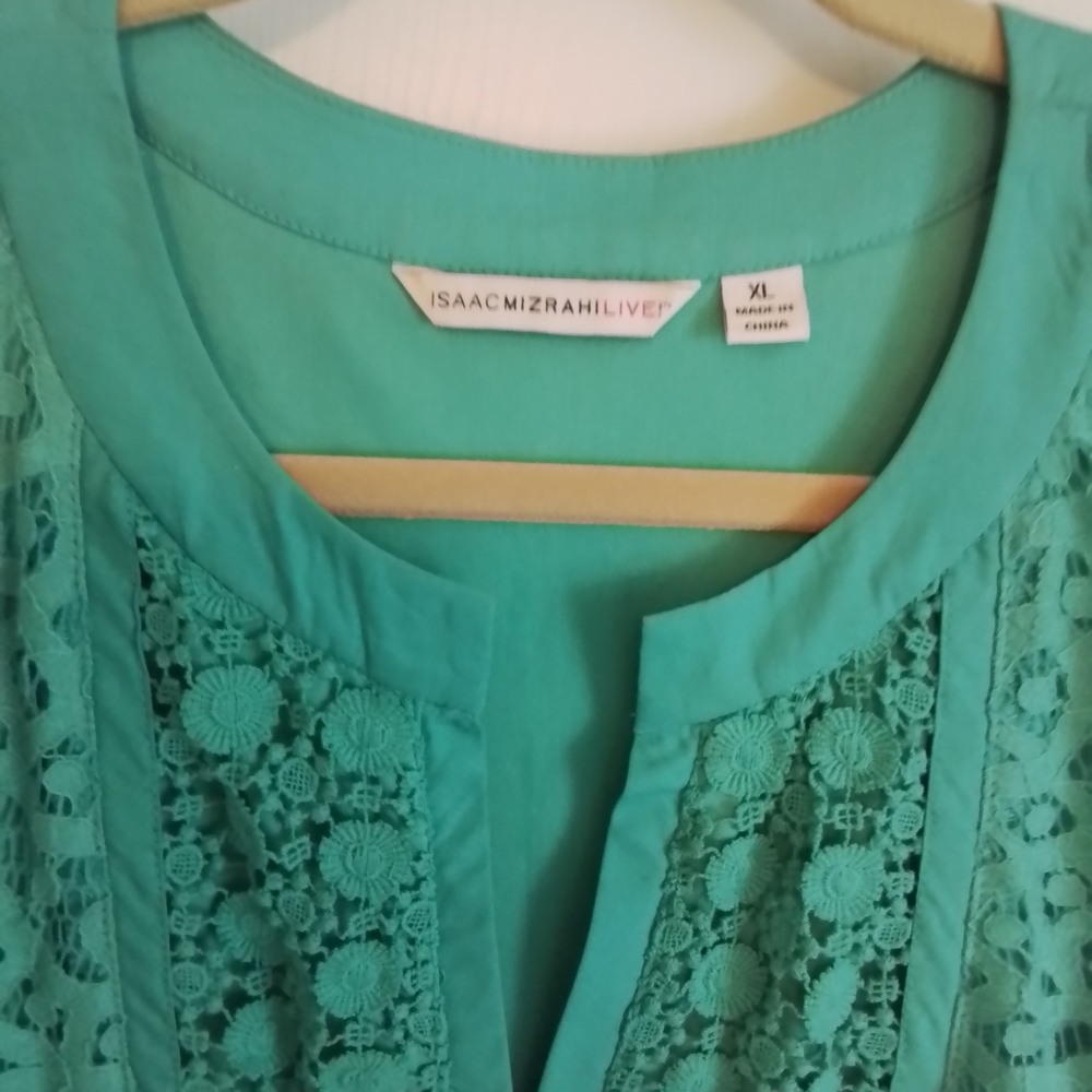 Isaac Mizrahi Teal Lace Blouse - Picture 3 of 4